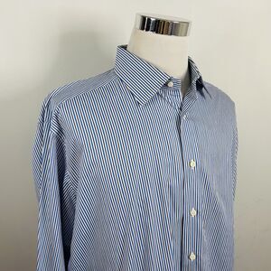 David Donahue 18.5 36/37 Dress Shirt Blue Striped Cotton French Cuffs Formal